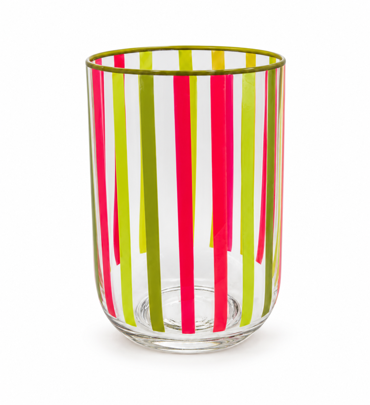 Copo Em Vidro Listradas Rosa E Verde 350 ml 8 x 8 x 9cm