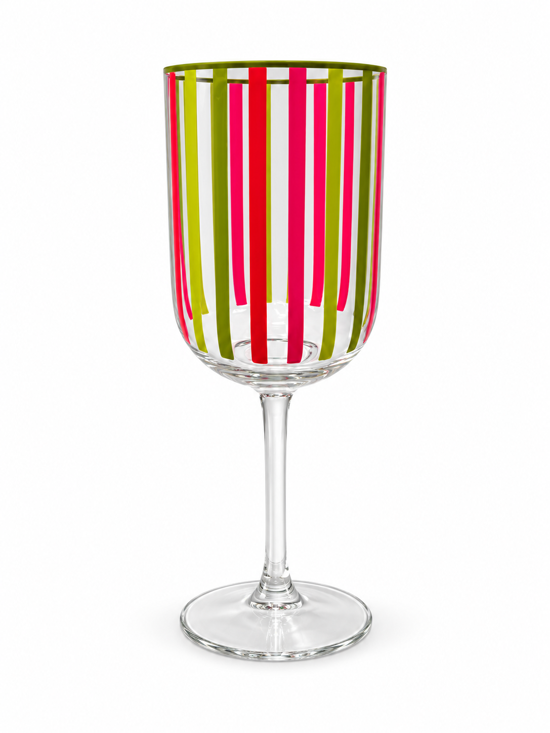 Taça Em Vidro Listradas Rosa E Verde 390 ml 8 x 8 x 22cm