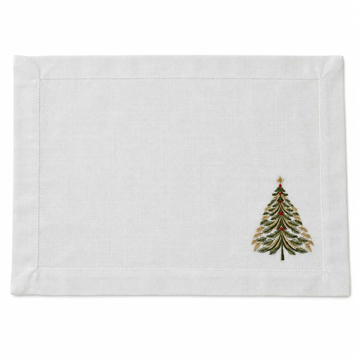 Conjunto 06 Peças Jogo Americano Em Poliéster Branco Com Árvore Bordada Verde 45 X 30CM