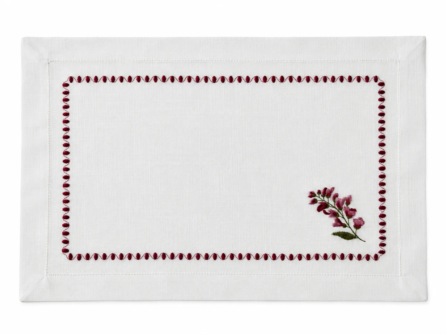 Conjunto 06 Peças Jogo Americano Em Poliéster Branco Com Bordado Iris Vermelho 45 x 30cm